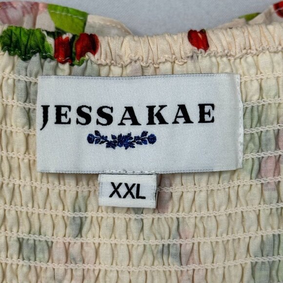 JESSAKAE Orchard Cherry Blossom Cream Short Puff Sleeve Midi Dress Plus XXL - Picture 15 of 16